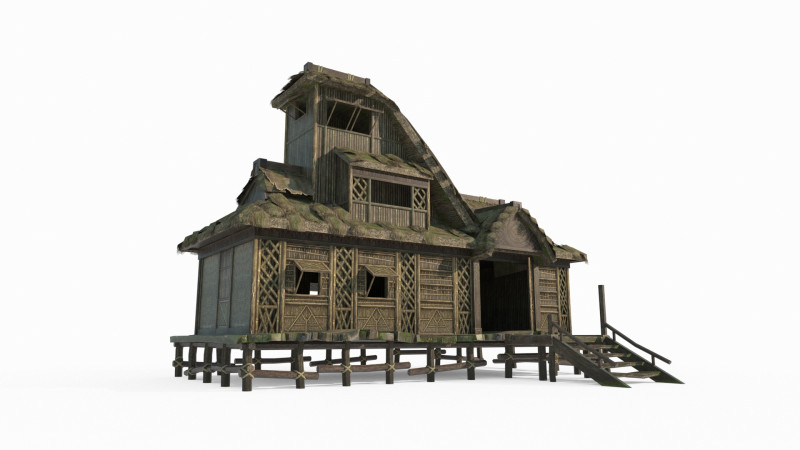 Case dal tetto di paglia nell'antica architettura tribale asiatica Modello 3D .c4d .max .obj .3ds .fbx .stl .blend