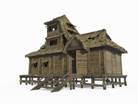 Case dal tetto di paglia nell'antica architettura tribale asiatica Modello 3D