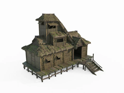 Криті соломою будинки в стародавній азіатській племінній архітектурі 3D Модель