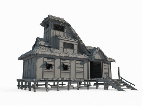 Case dal tetto di paglia nell'antica architettura tribale asiatica Modello 3D