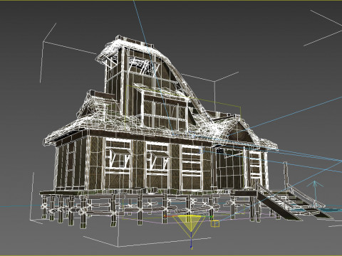 Case dal tetto di paglia nell'antica architettura tribale asiatica Modello 3D