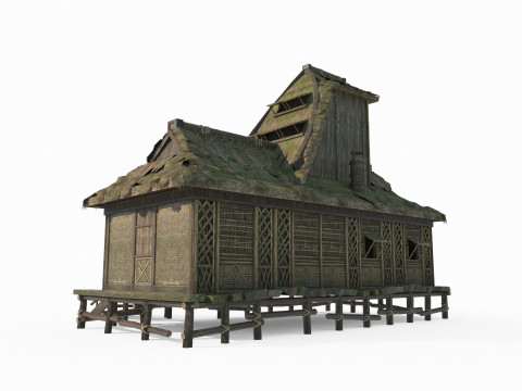 Case dal tetto di paglia nell'antica architettura tribale asiatica Modello 3D