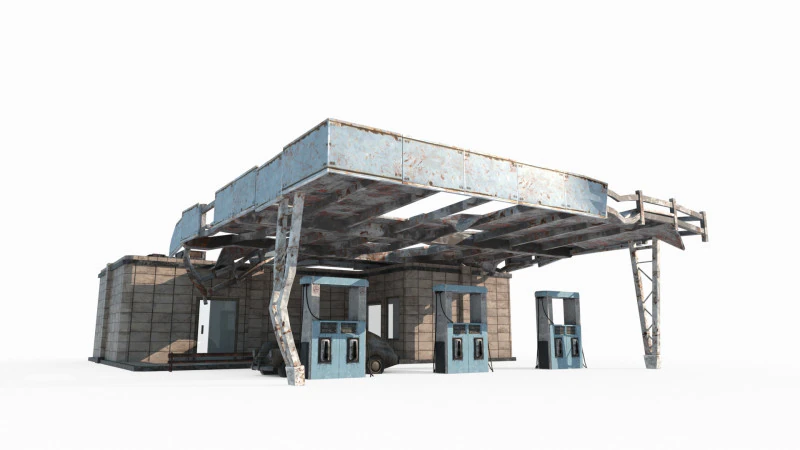 Напівзруйнована АЗС у сучасній архітектурі 3D Модель .c4d .max .obj .3ds .fbx .stl .blend
