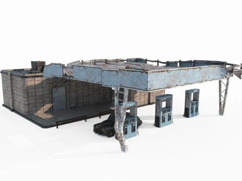 Напівзруйнована АЗС у сучасній архітектурі 3D Модель