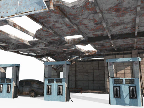 Напівзруйнована АЗС у сучасній архітектурі 3D Модель