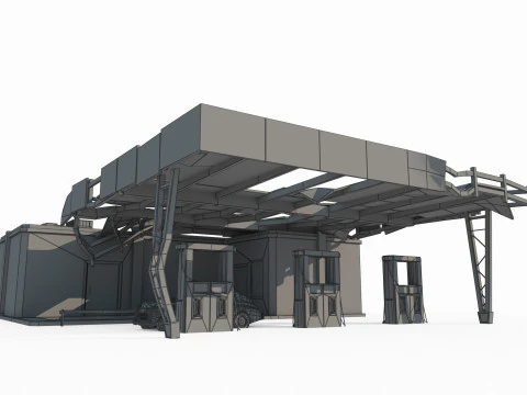 Напівзруйнована АЗС у сучасній архітектурі 3D Модель