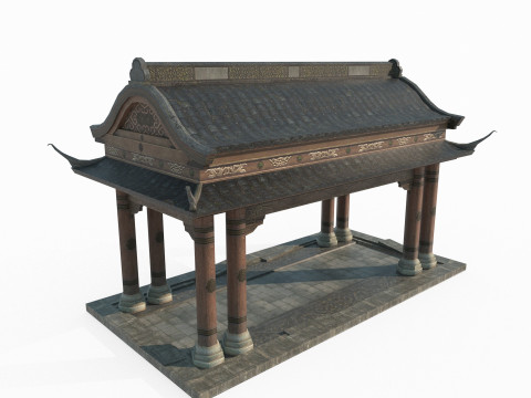 Pergola au toit de tuiles d'architecture asiatique ancienne Modèle 3D