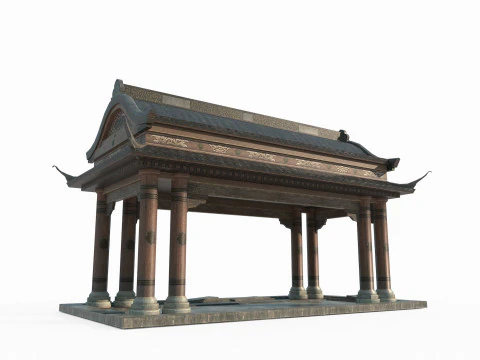 古代亚洲建筑瓦屋顶凉棚 3D 模型