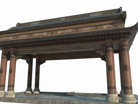古代亚洲建筑瓦屋顶凉棚 3D 模型