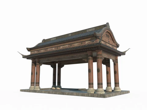 古代亚洲建筑瓦屋顶凉棚 3D 模型