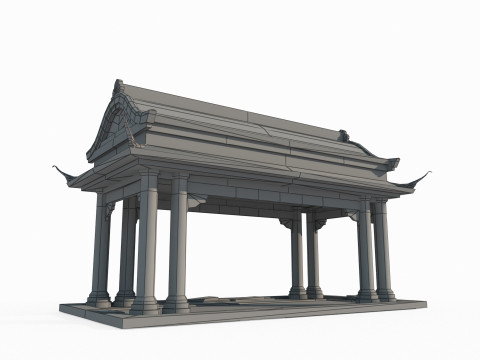 Стародавня азіатська архітектура черепицею пергола 3D Модель