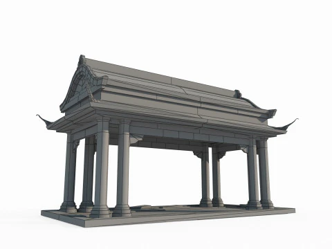 古代亚洲建筑瓦屋顶凉棚 3D 模型