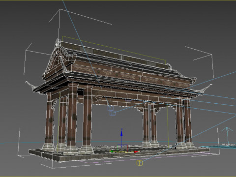 Стародавня азіатська архітектура черепицею пергола 3D Модель