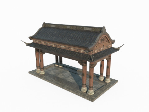 Стародавня азіатська архітектура черепицею пергола 3D Модель