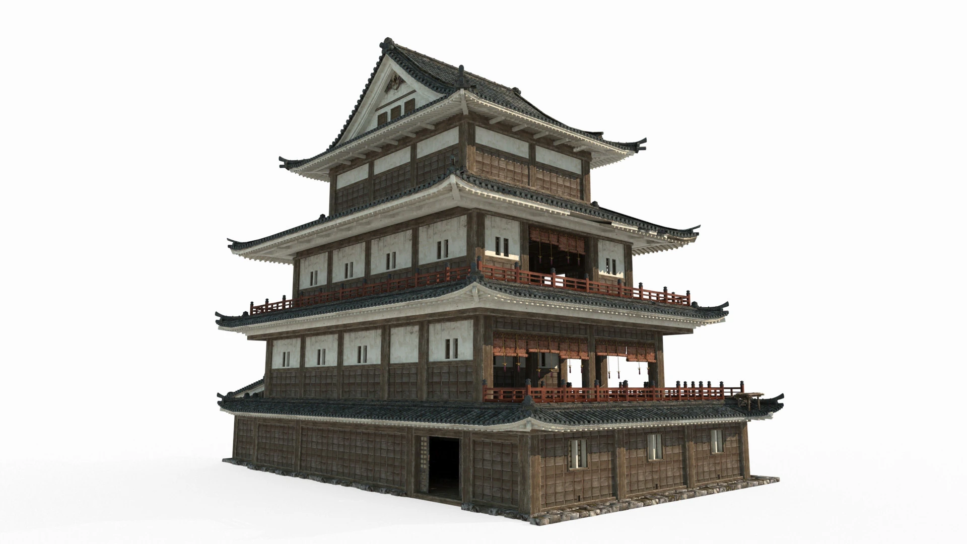 Hotel Mewah dalam Arsitektur Asia Kuno Model 3D .c4d .max .obj .3ds .fbx .stl .blend 