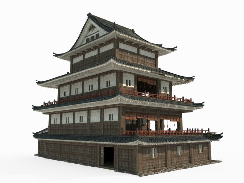 Hotéis de luxo em arquitetura asiática antiga Modelo 3D