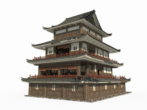 Hotel Mewah dalam Arsitektur Asia Kuno Model 3D