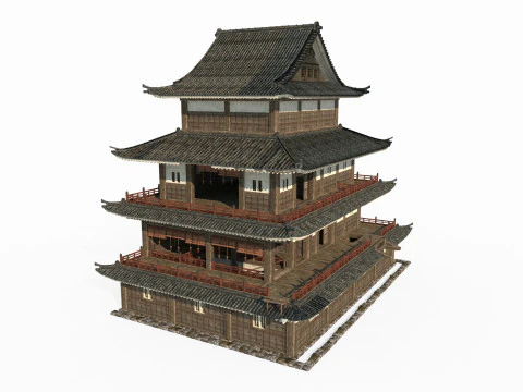 Hotel Mewah dalam Arsitektur Asia Kuno Model 3D