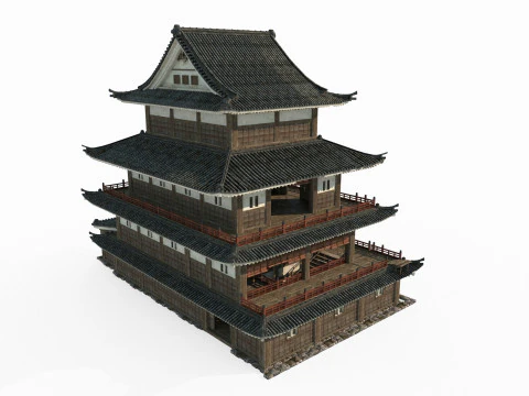 Hotel Mewah dalam Arsitektur Asia Kuno Model 3D