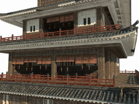 Hotel Mewah dalam Arsitektur Asia Kuno Model 3D