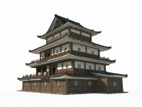 Hotel Mewah dalam Arsitektur Asia Kuno Model 3D