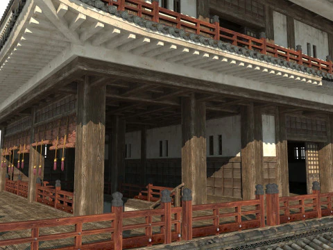 Hotel Mewah dalam Arsitektur Asia Kuno Model 3D