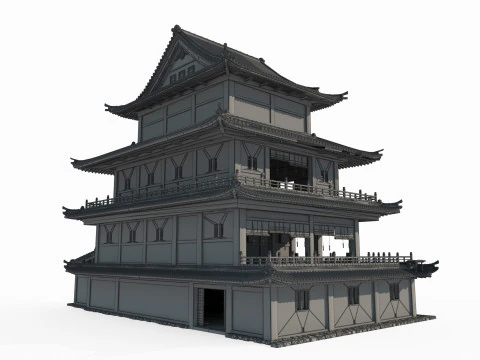 Hotel Mewah dalam Arsitektur Asia Kuno Model 3D