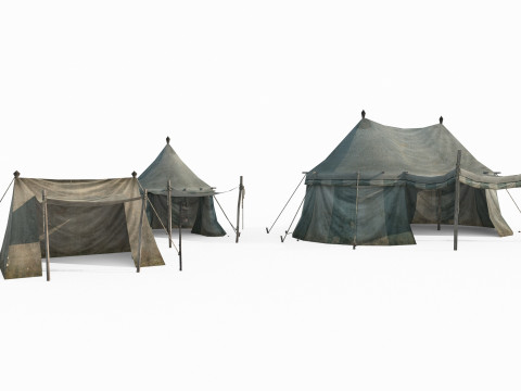 Três antigas tendas de acampamento Modelo 3D