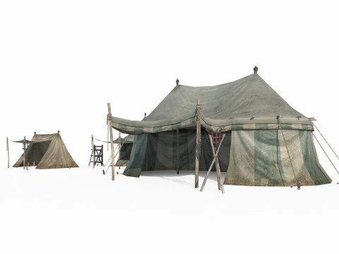 तीन प्राचीन कैंपसाइट तंबू 3D मॉडल