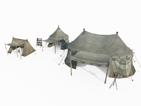 Три старинные палатки для кемпинга 3D Модель
