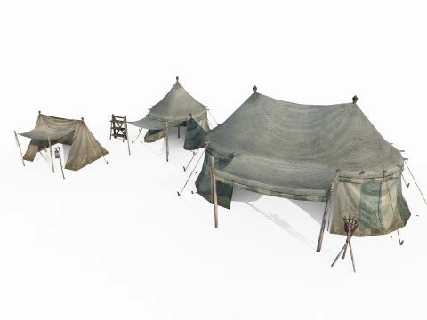 तीन प्राचीन कैंपसाइट तंबू 3D मॉडल