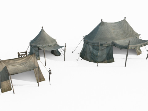 Три старинные палатки для кемпинга 3D Модель