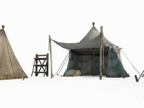 Три старинные палатки для кемпинга 3D Модель