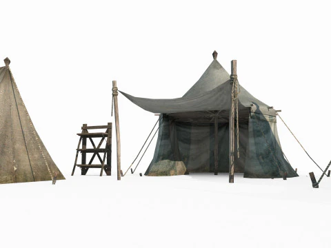 तीन प्राचीन कैंपसाइट तंबू 3D मॉडल