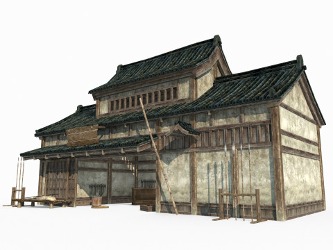 アジアの古代建築の武器屋 3Dモデル