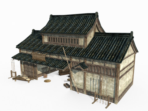 アジアの古代建築の武器屋 3Dモデル