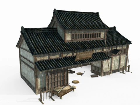 Sklep z bronią w azjatyckiej architekturze starożytnej Model 3D