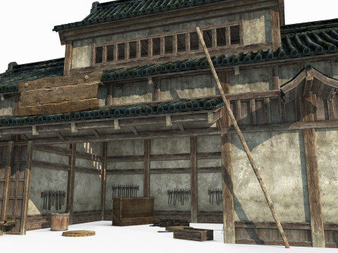 アジアの古代建築の武器屋 3Dモデル