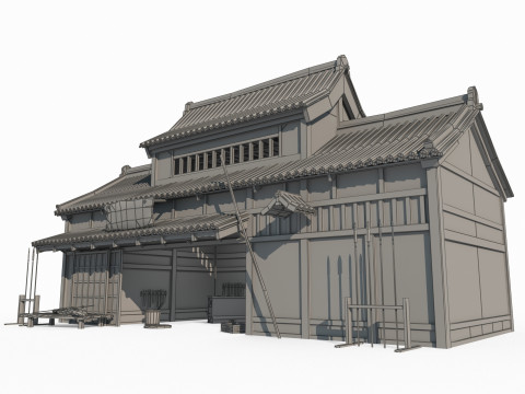 アジアの古代建築の武器屋 3Dモデル