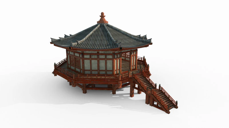 प्राचीन एशियाई वास्तुकला में एक अष्टकोणीय बौद्ध मंदिर 3D मॉडल .c4d .max .obj .3ds .fbx .stl .blend