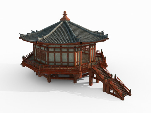 Ein achteckiger buddhistischer Tempel in altasiatischer Architektur 3D Modell