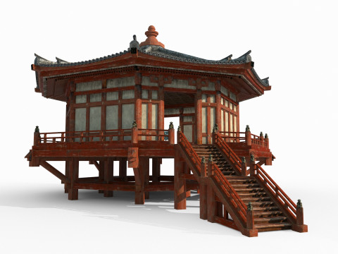 प्राचीन एशियाई वास्तुकला में एक अष्टकोणीय बौद्ध मंदिर 3D मॉडल