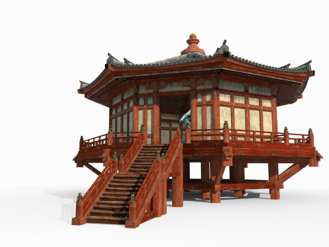 प्राचीन एशियाई वास्तुकला में एक अष्टकोणीय बौद्ध मंदिर 3D मॉडल