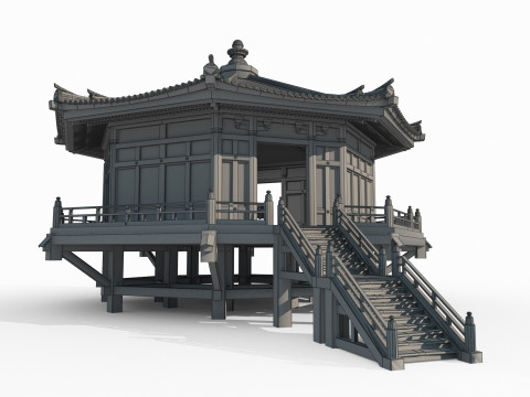 प्राचीन एशियाई वास्तुकला में एक अष्टकोणीय बौद्ध मंदिर 3D मॉडल