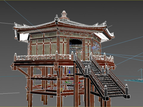 प्राचीन एशियाई वास्तुकला में एक अष्टकोणीय बौद्ध मंदिर 3D मॉडल