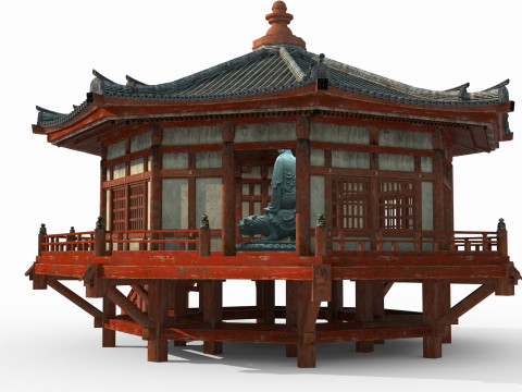 प्राचीन एशियाई वास्तुकला में एक अष्टकोणीय बौद्ध मंदिर 3D मॉडल