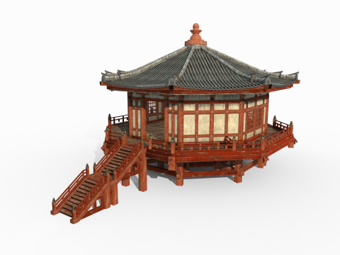 प्राचीन एशियाई वास्तुकला में एक अष्टकोणीय बौद्ध मंदिर 3D मॉडल