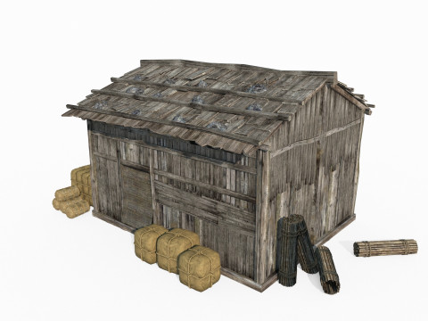 Oude Aziatische architectuur arme houten huizen 3D Model