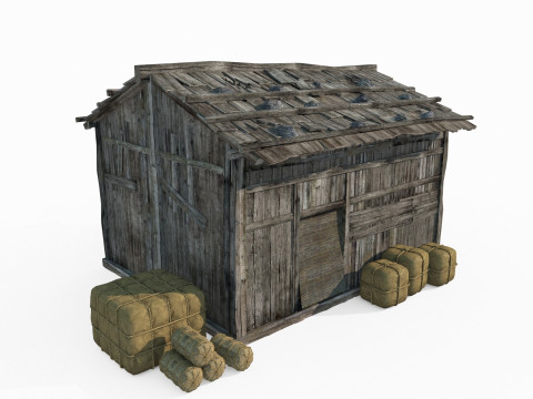 Oude Aziatische architectuur arme houten huizen 3D Model