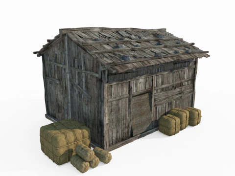 प्राचीन एशियाई वास्तुकला में खराब लकड़ी के घर 3D मॉडल